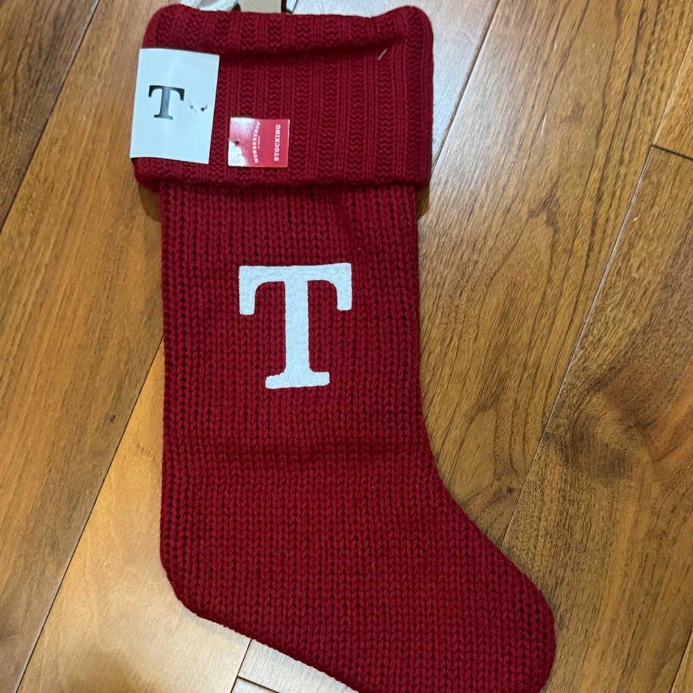 Wondershop Red Knit Stocking with White Initial T